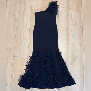 Elegant Navy Ruffled Gown